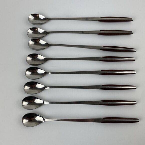 VTG ELDAN Stainless Flatware Spoons Forks Silverware Black Japan MCM 18 Piece - Picture 5 of 16